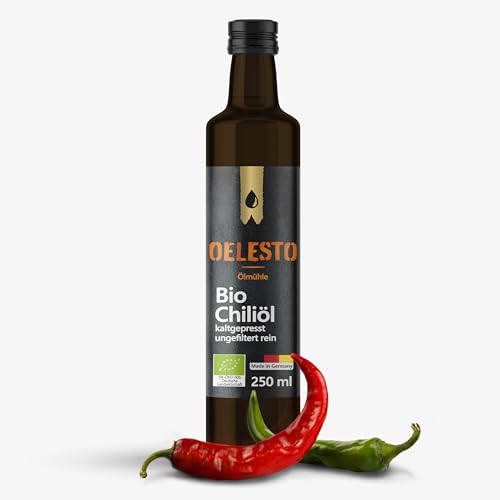 OELESTO® BIO Chili Öl kaltgepresst Rapsöl [NATIV] - Würzöl Chiliöl feurig intensiv - Chilli Oil mühlenfrisch Pizzaöl - Salatdressing Salatöl - Würzen von Dips, Quark, Grillgut, Nudeln, Suppen & Reis von OELESTO