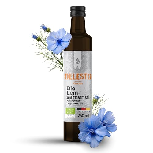 OELESTO® BIO LEINSAMENÖL [250 ml] kaltgepresst - edles reines Leinsamenöl - Dips, Salatdressings - Salatöl - Reich an Omega-3-Fettsäuren - Leinöl Bio von OELESTO