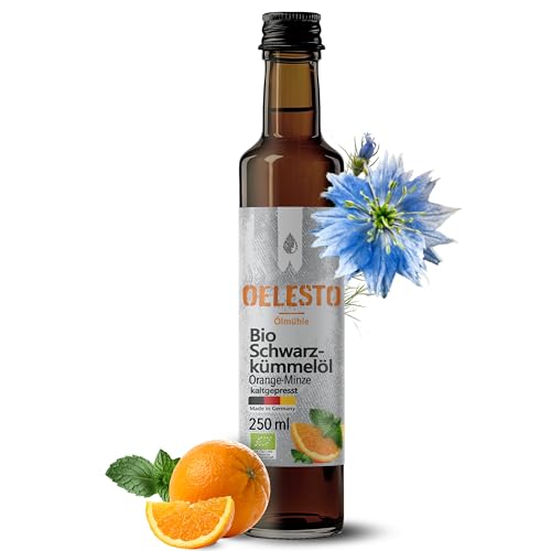 OELESTO® BIO Schwarzkümmelöl Orange-Minze kaltgepresst ungefiltert [460mg/100g THYMOCHINON] – 250ml - Black Seed Oil Organic - Kümmelöl Vitalöl - ägyptisches Schwarzkümmel Öl von OELESTO