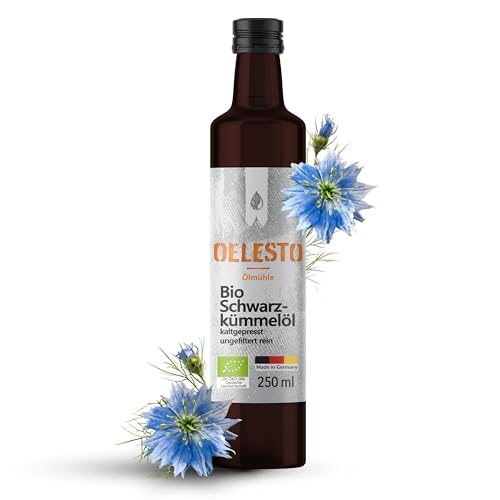 OELESTO® BIO Schwarzkümmelöl kaltgepresst ungefiltert - 250ml - [460mg/100g THYMOCHINONGEHALT] - Black Seed Oil Organic - Kümmelöl Vitalöl - ägyptisches Schwarzkümmel Öl - naturbelassen - mühlenfrisch von OELESTO