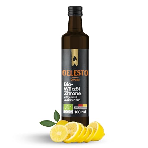 OELESTO® BIO Zitronenöl zum Verzehr kaltgepresst - Bio Rapsöl Zitrone, frisches Würzöl Zitrone zu Fisch, Meeresfrüchten, Desserts & Obstsalate von OELESTO