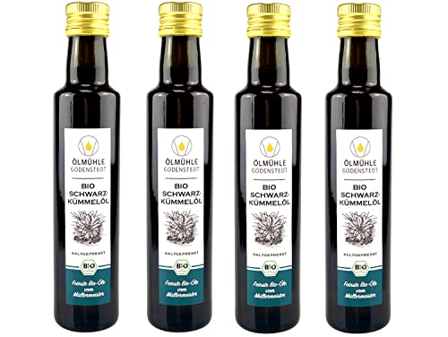 Bio Schwarzkümmelöl 1 Liter (4x 250ml) gefiltert | 1. Kaltpressung | ägyptische Nigella Sativa Saat | direkt aus der Ölmühle Godenstedt von Ölmühle Godenstedt