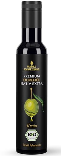 Premium BIO Olivenöl – Extra Nativ – aus Kreta Griechenland - 100% kaltgepresst - naturrein - Lichtschutzflasche aus Miron Violettglas - 1er Flasche (1x250 ml) von Ölmühle Schwarzkümmel