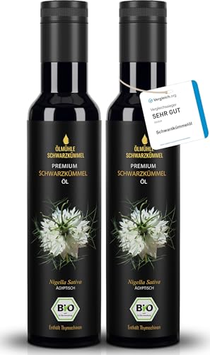 Premium BIO Schwarzkümmelöl - 1. Pressung - 100% kaltgepresst - 100% ägyptisch - naturrein - Lichtschutzflasche aus Miron Violettglas - mühlenfrisch - 2er Flasche (2x250 ml) von Ölmühle Schwarzkümmel