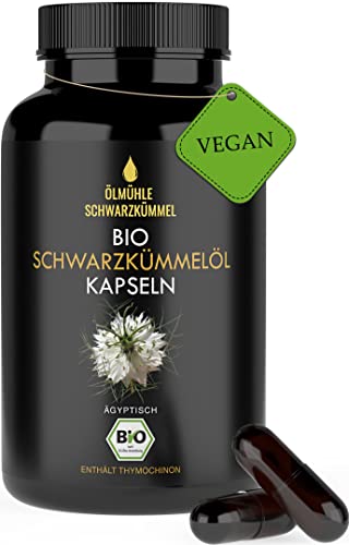 Premium BIO Schwarzkümmelöl in Kapselform - 240 Stück vegan - 1. Pressung - 100% kaltgepresst, ägyptisch & naturrein - Lichtschutz MIRON Violettglas - mühlenfrisch direkt vom Hersteller – laborgeprüft von Ölmühle Schwarzkümmel