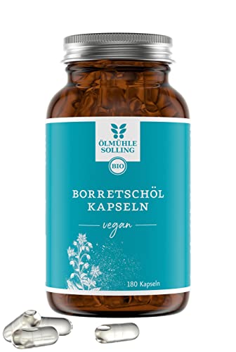 Borretschöl Kapseln BIO 180 vegane Kapseln I Borretschöl nativ und kaltgepresst mühlenfrisch von der Ölmühle Solling von Ölmühle Solling