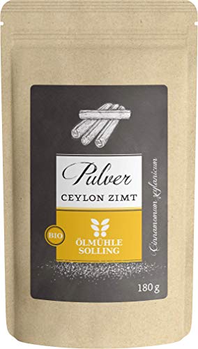 ÖLMÜHLE SOLLING - BIO Ceylon Zimt | Ceylon Zimtpulver aus kontrolliert biologischem Anbau | Zimtpulver fein vermahlen aus ganzen Zimtstangen. Ideal zu Müsli, Milchreis, Gebäck uvm. | Inhalt: 180 g von Ölmühle Solling