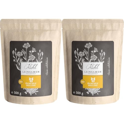 Ölmühle Solling Bio Leinsamenmehl teilentölt 500g - Naturland Fair (Packung mit 2) von Ölmühle Solling