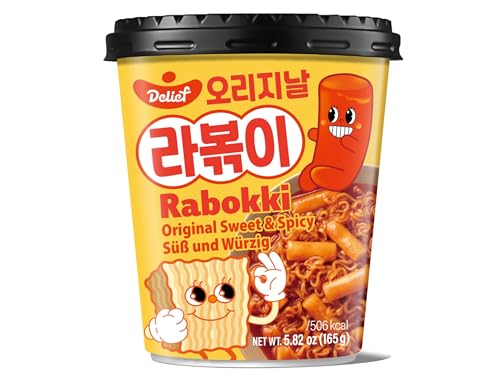 DELIEF Süß Scharf Rabokki im Becher - Koreanische Instant Nudeln & Reiskuchen - OG ASIA - 165g von OG ASIA