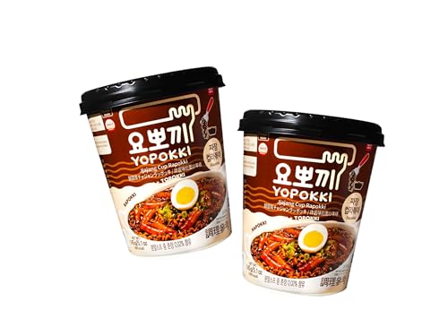 Rapokki Doppelpack Jjajang Reiskuchen & Ramen Nudeln im Becher - Korean Instant Rice Cake Cup - Tteokbokki Koreanischer Reiskuchen - Schwarze Sojabohnen - OG ASIA - 2x 145g von OG ASIA