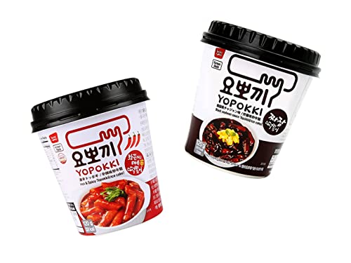 Yopokki Doppelpack Scharf + Jjajang Bohnen - Reiskuchen im Becher - Spicy + Black Beans Rice Cake Cups - Tteokbokki koreanische Reiskuchen - OG ASIA - 260g von OG ASIA