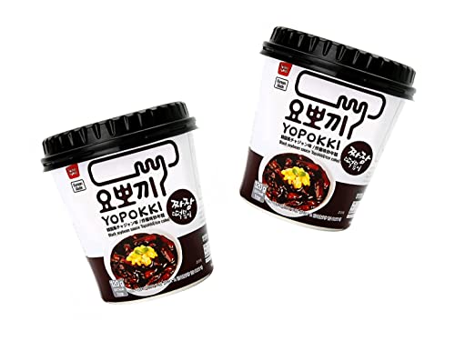 Yopokki Doppelpack Schwarze Bohnen Jjajang - Reiskuchen im Becher - Black Beans Rice Cake Cup - Würzige koreanische Reiskuchen - OG ASIA - 2x 120g von OG ASIA
