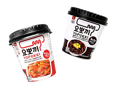 Yopokki Doppelpack Süß/Würzig + Jjajang Bohnen - Reiskuchen im Becher - Sweet/Spicy + Black Beans Rice Cake Cups - Tteokbokki koreanische Reiskuchen - OG ASIA - 260g von OG ASIA