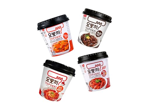 Yopokki Pack Mix Reiskuchen im Becher – Top Koreanische Geschmacksrichtungen - OG ASIA (4er Pack, Scharf, Süß & Pikant, Schwarze Sojabohnen & Kimchi) von OG ASIA