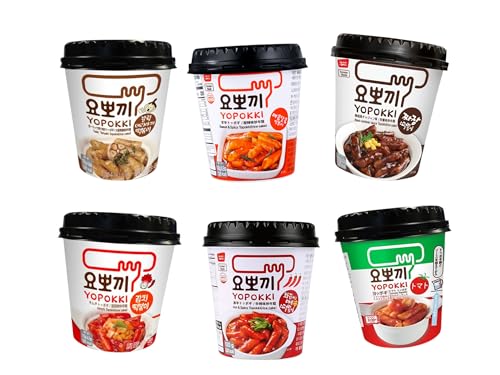 Yopokki Pack Mix Reiskuchen im Becher – Top Koreanische Geschmacksrichtungen - OG ASIA (6er Pack, Scharf, Süß & Pikant, Schwarze Sojabohnen, & Knoblauch & Kimchi & Tomate) von OG ASIA