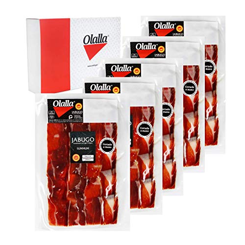 0,5 kg - 100% DOP Jabugo Summun Bellota Iberico Schinken Schulteretui - Geschnittene Umschläge von 100 gr Jabugo Pata Negra Schinken Handgeschnitten und vakuumverpackt - Iberische Gourmetgeschenke von OLALLA