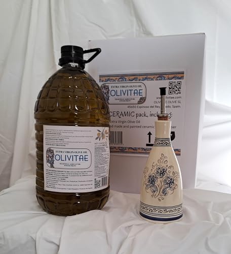 OLIVITAE. Das Keramikpaket enthält eine wunderschöne handbemalte Ölflasche aus Keramik und 5 l natives Olivenöl extra. Toledo, Spanien. von OLIVITAE