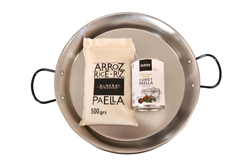 OLMEDA ORIGENES Paella-Gemüse-Set für 6 Personen (Reis, Paella-Pfanne, Fumet, Olivenöl, Paprika) von OLMEDA ORIGENES