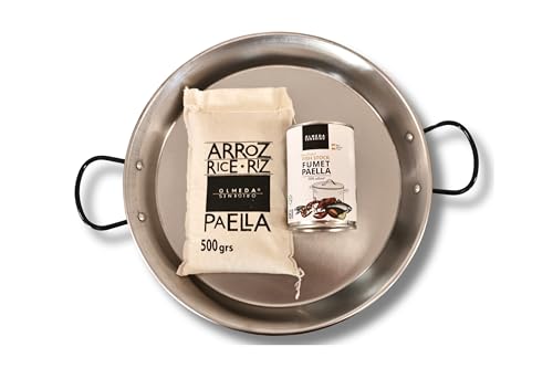 Paella-Set mit Meeresfrüchten für 6 Personen - OLMEDA ORIGENES (Reis, Paella-Pfanne, Fischfumet, Olivenöl) von OLMEDA ORIGENES