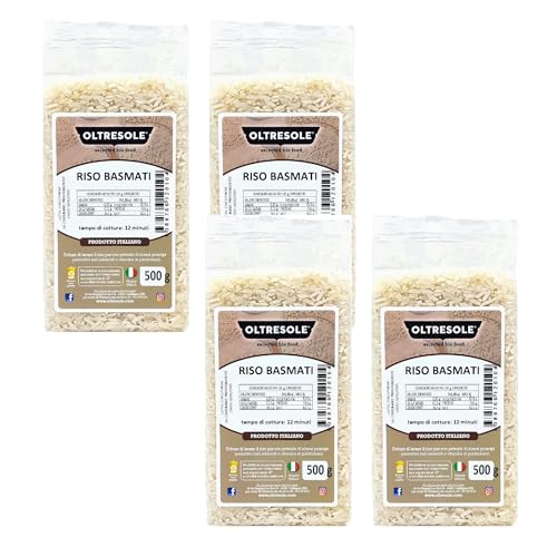 Oltresole, Artisanal Basmati Reis, langkörniger Reis mit unverwechselbarem Aroma, ideal für Reissalate, orientalische Gerichte und Pilaw-Reis, Vakuum-Packung mit 4 x 500g von OLTRESOLE