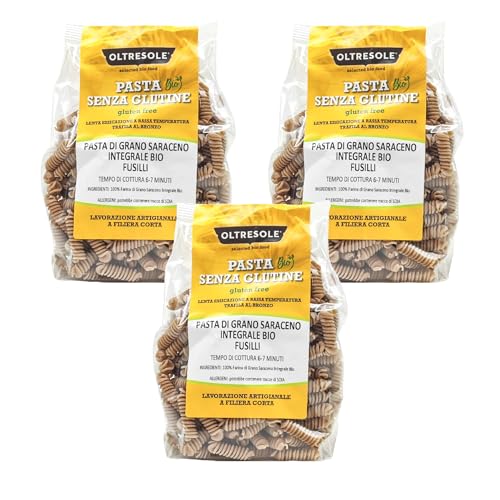 Oltresole, Bio Buchweizen-Vollkornnudeln, Format Fusilli, Nudeln mit Vollkornmehl aus ökologischem Landbau, glutenfrei, 3er-Packung à 350 g von OLTRESOLE