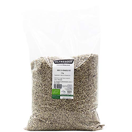 Oltresole, Bio-Sonnenblumenkerne 3 kg, Bio-Sonnenblumenkerne roh, geschält, ungeröstet und ungesalzen, reich an Ballast- und Nährstoffen, ideal als Snack und für Rezepte von OLTRESOLE