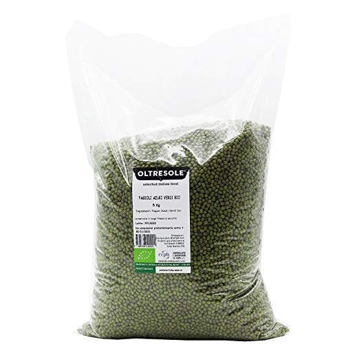 Oltresole, Grüne Bio-Azukibohnen 5 Kg, Getrocknete Bio-Hülsenfrüchte aus kontrolliertem Anbau, Ideal für Suppen, Salate und vegane und vegetarische Rezepte, Convenience-Größe von OLTRESOLE