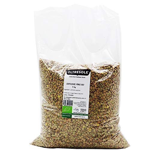 Oltresole, Grüne Bio-Linsen 5 kg, Getrocknete Bio-Hülsenfrüchte im Ganzen, Eiweiß- und Ballaststoffquelle, reich an Ballaststoffen und Mineralsalzen, Convenience-Größe von OLTRESOLE