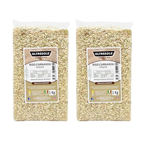 Oltresole, Italienischer Artisan Carnaroli-Vollkornreis, 2er-Pack 1 kg Vakuum-Packung, Unraffinierter Reis mit hohem Ballaststoffgehalt, ideal für Risottos und Reissalate von OLTRESOLE