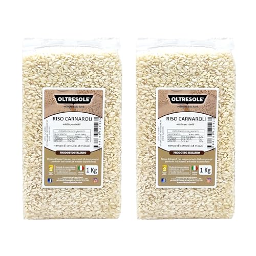 Oltresole, Italienischer Carnaroli-Reis, Vakuum-Packung mit 2 x 1 kg, Reis mit hohem Stärkegehalt und hervorragenden Kocheigenschaften, ideal für Risottos, Timballi und Paella von OLTRESOLE