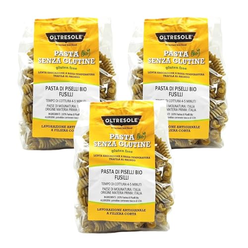 Oltresole, Pasta di Mais Giallo Biologica Italiana, Fusilli Format, Protein Pasta mit 100% biologischem grünem Erbsenmehl, reich an Ballaststoffen, Vegan, Glutenfrei, 3er Packung à 350 g von OLTRESOLE