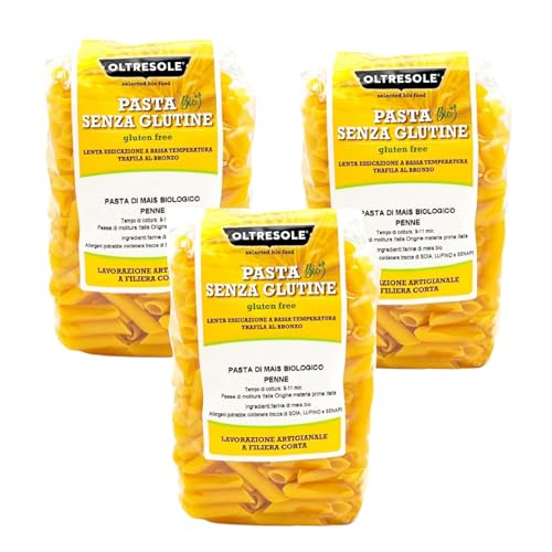 Oltresole, Pasta di Mais Giallo Biologica Italiana, Penne Format, Pasta mit 100% biologischem italienischem Maismehl, glutenfrei, 3er-Packung à 350 g von OLTRESOLE