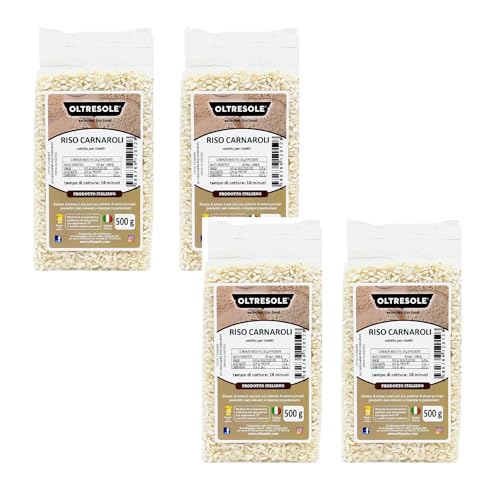 Oltresole, handwerklich hergestellter italienischer Carnaroli-Reis, Reis mit hohem Stärkegehalt und hervorragender Kochzeit, ideal für Risottos, Timballi und Paella, vakuumverpackt, 4 x 500 g-Packung von OLTRESOLE