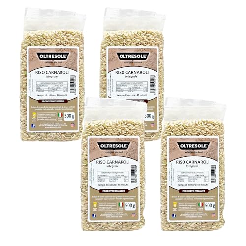 Oltresole, italienischer Carnaroli-Vollkornreis, unraffinierter Reis mit hohem Ballaststoffgehalt, ideal für Risottos und Reissalate, vakuumverpackt, 4 x 500 g Packung von OLTRESOLE