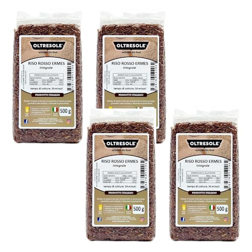 Oltresole, italienischer Vollkornreis, unraffinierter Reis mit hohem Ballaststoffgehalt, ideal für kreative Reissalate und gesunde Gerichte, vakuumverpackt, 4 x 500 g-Packung von OLTRESOLE