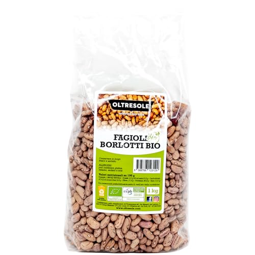 Oltresole, Bio-Borlotti-Bohnen 1 kg, Bio-Trockenhülsen aus kontrolliertem Anbau, ideal für Salate, Suppen und Beilagen, Ideal für Familien von OLTRESOLE