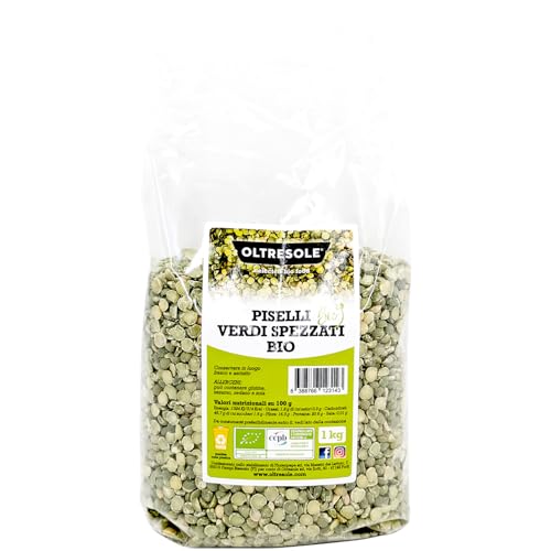 Oltresole - Green peas, organic decomposed, 1 kg – organic dry legumes from controlled cultivation, peeled and broken soaking, protein source, ideal packaging for families von OLTRESOLE