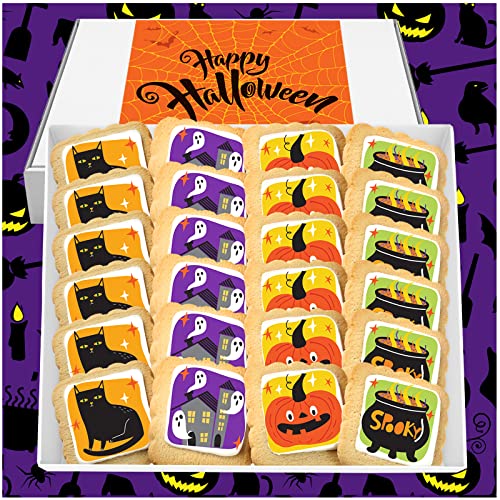 Halloween Cookies verzierte Gastgeschenke Trick-or Treat | Einzeln verpackte Zuckerkekse 24 Stück | Kürbisgeister Gruseliger Geschenkkorb | Erdnuss- und Nussfrei von OMCookie