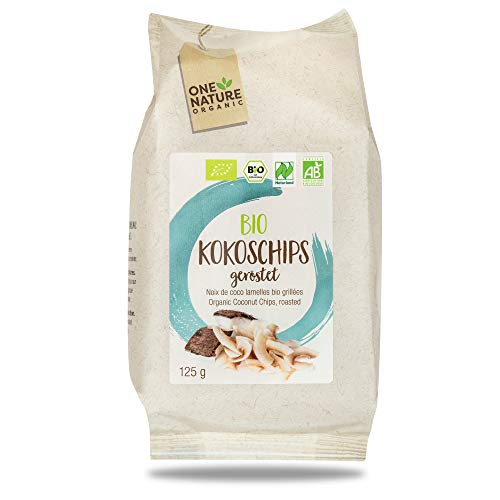 ONE NATURE Organic – 100% BIO Kokoschips vegan 6x125g – Kokosflocken geröstet und knackig frisch – Low Carb Kokosnuss-Chips für Müsli, Topping oder als Snack - Urlaubsgefühle für Zuhause von ONE NATURE organic