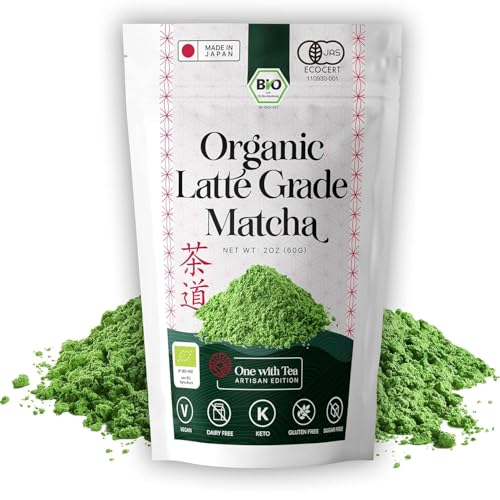 BIO Japanischer Matcha, Grüner Tee Pulver, Authentisches japanisches Grüntee-Pulver, MADE IN JAPAN (BIO Matcha Latte Grade) von ONE WITH TEA