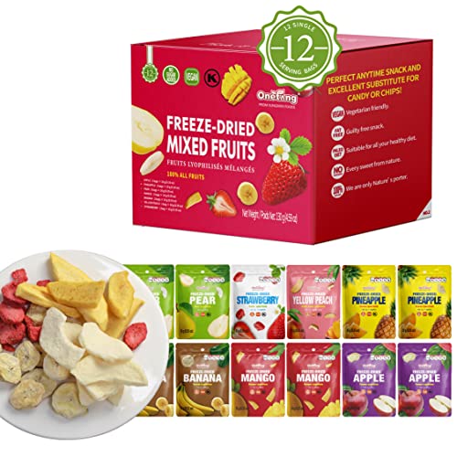 ONETANG gefriergetrocknete Früchte mix, Früchte Snacks, Früchtemix, Fruchtmischung,12er Pack, Freeze Dried Mixed Fruits, Fruit Snacks, gentechnikfrei, kein Zuckerzusatz, glutenfrei, vegan, 130g von ONETANG