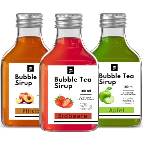 ONHA Bubble Tea Sirup - 3er Packung Sirup für Bubble Tea - Bubble Tea Sirup Set mit Erdbeer Sirup, Pfirsich Sirup und Apfel Sirup (Klassisch: Erdbeere, Pfirsisch, Apfel) von ONHA