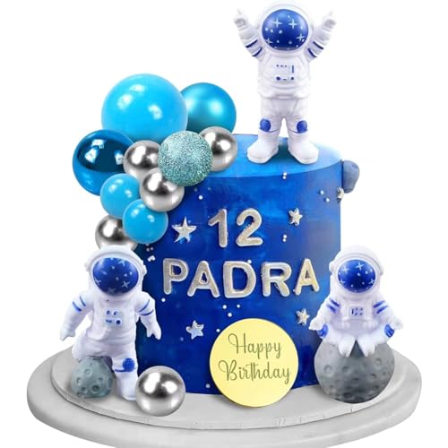 24PCSWeltraum Partyzubehör Galaxy Kuchendekoration Astronautenblaue und silberne Kuchenbällchen Astronaut-Kuchendekoration Astronauten-Dekoration für Geburtstagsfeier Geburtstagsparty-Kuchendekoration von OPVXZAD