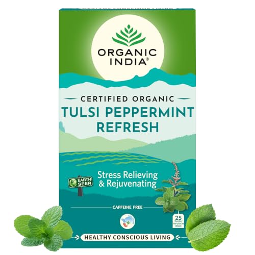 ORGANIC INDIA Tulsi Peppermint Refresh 25 Teebeutel || Stressabbau & Verjüngung || Erfrischt fühlen || Tulsi Tea – 25 Teebeutel von ORGANIC INDIA