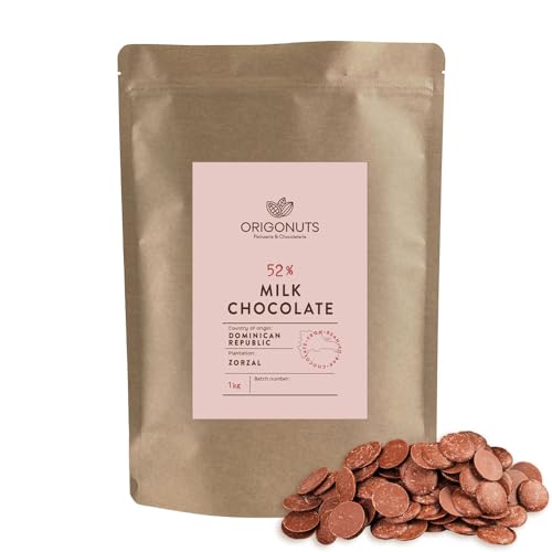 ORIGONUTS Backfeste Schokodrops Vollmilch 52% Kakao Schokotropfen Schokolade Drops zum Schmelzen Schokolade zum Backen Schmelzschokolade Schokolinsen für Schokobrunnen Fondue | 1 kg von ORIGONUTS Patisserie & Chocolaterie