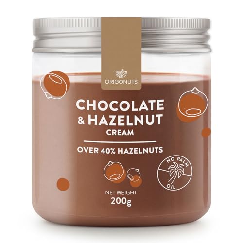 ORIGONUTS Haselnusscreme Schoko Aufstrich Fast 42% Haselnüsse Brotaufstrich Süß ohne Palmöl Schokoladenaufstrich Toppings für Porridge Schoko Creme mit Hasselnuss Schokoaufstrich | 200 g von ORIGONUTS Patisserie & Chocolaterie