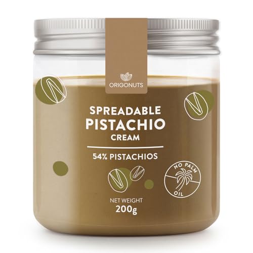 ORIGONUTS Pistaziencreme ohne Palmöl mit 54% Pistazien Aufstrich Süß Streichfähige Pistazien Creme Perfekt für Krapfen Käsekuchen Croissant Desserts Brotaufstrich Pistachio Cream | 200 g von ORIGONUTS Patisserie & Chocolaterie