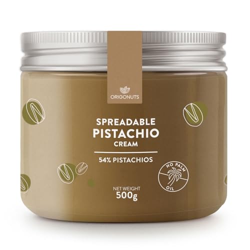 ORIGONUTS Pistaziencreme ohne Palmöl mit 54% Pistazien Aufstrich Süß Streichfähige Pistazien Creme Perfekt für Krapfen Käsekuchen Croissant Desserts Brotaufstrich Pistachio Cream | 500 g von ORIGONUTS Patisserie & Chocolaterie