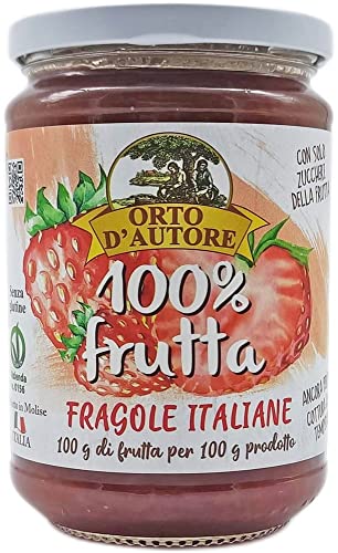 Italienische Konfitüre Extra - Erdbeere (340g) - Reduzierter Zucker | Natürlich | Vollständig aus Früchten Hergestellt | Nur mit Fruchtzucker | Vegan - Von Orto D'Autore von ORTO D'AUTORE