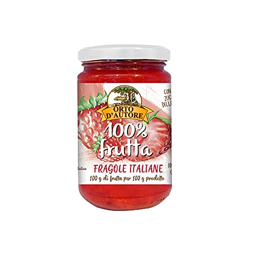 ORTO D'AUTORE Kompott aus Italienischen Erdbeeren 1 X 340 gr, Marmelade 100% Italienisches Obst,Marmelade ohne Zuckerzusatz mit Ganzen und Stücken Früchten,Niedertemperaturkochen,VeganOk von ORTO D'AUTORE